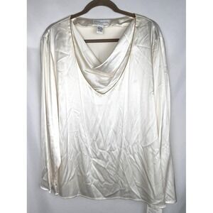 NWT Doncaster Pearl White Silk Cowl Neck Top Size 20W Gold Beaded Trim $375